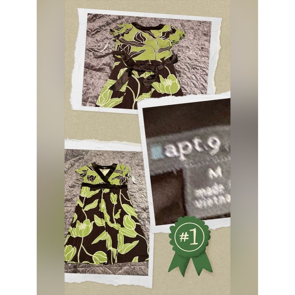 Apt. 9 Dress with Green and Brown Abstract Floral Print #1381